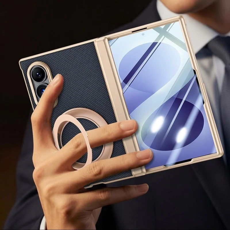 For Samsung Galaxy Z Fold8 Case with HD Screen Protector Magnetic Rotating Kickstand Tech Fabric + PC Phone Cover - Black