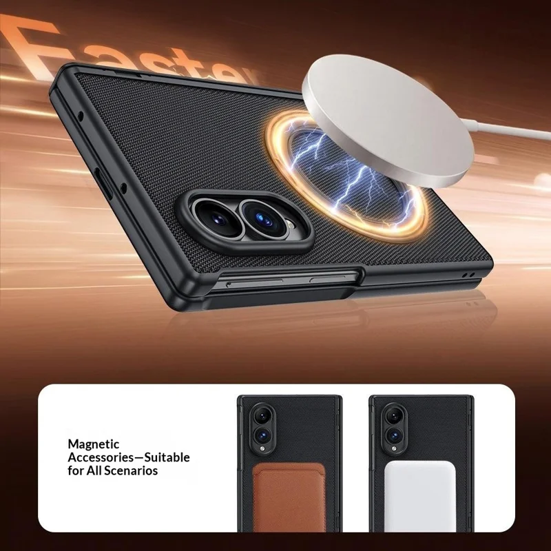 For Samsung Galaxy Z Fold8 Case with Anti-Spy Screen Protector Magnetic Rotating Kickstand Tech Fabric + PC Phone Cover - Black