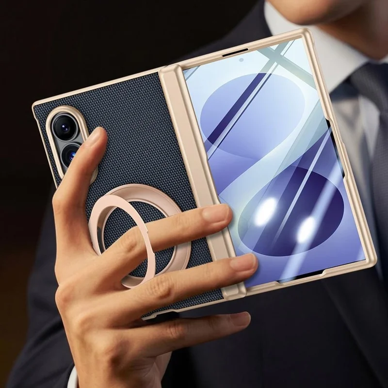 For Samsung Galaxy Z Fold8 Case with Anti-Spy Screen Protector Magnetic Rotating Kickstand Tech Fabric + PC Phone Cover - Black