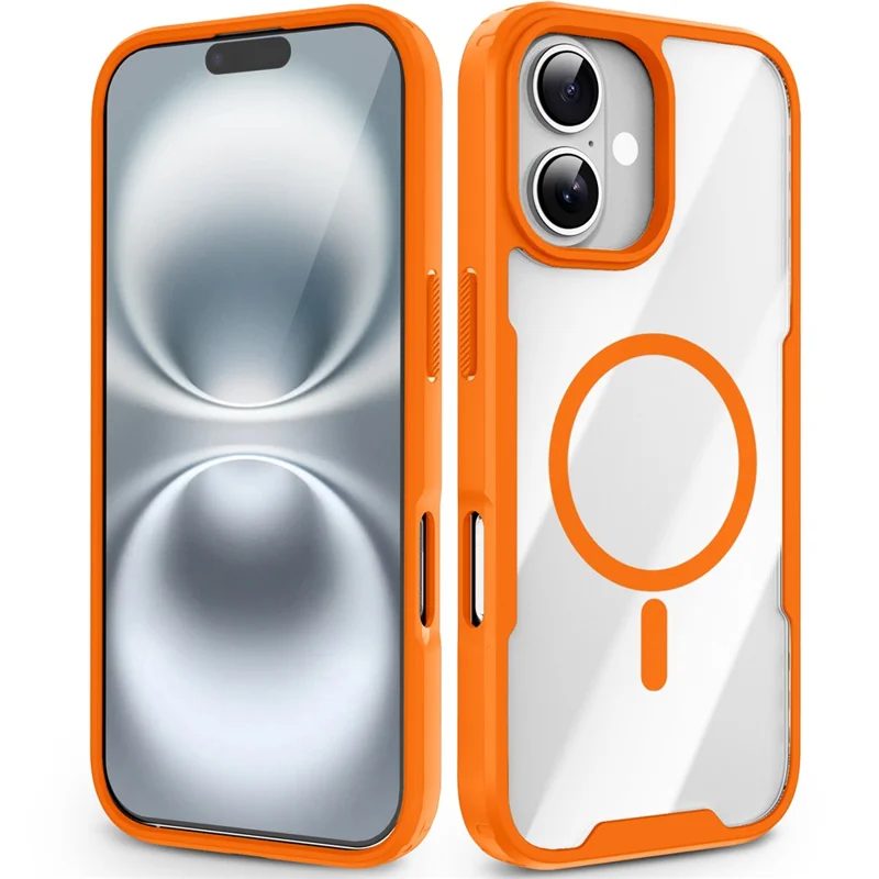 For iPhone 17 Magnetic Case TPU Frame Clear PC Back Anti-drop Phone Cover - Orange
