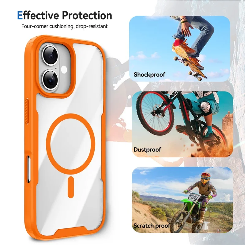 For iPhone 17 Magnetic Case TPU Frame Clear PC Back Anti-drop Phone Cover - Orange