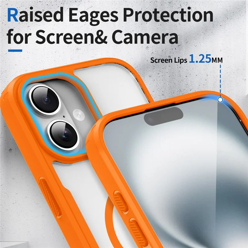 For iPhone 17 Magnetic Case TPU Frame Clear PC Back Anti-drop Phone Cover - Orange