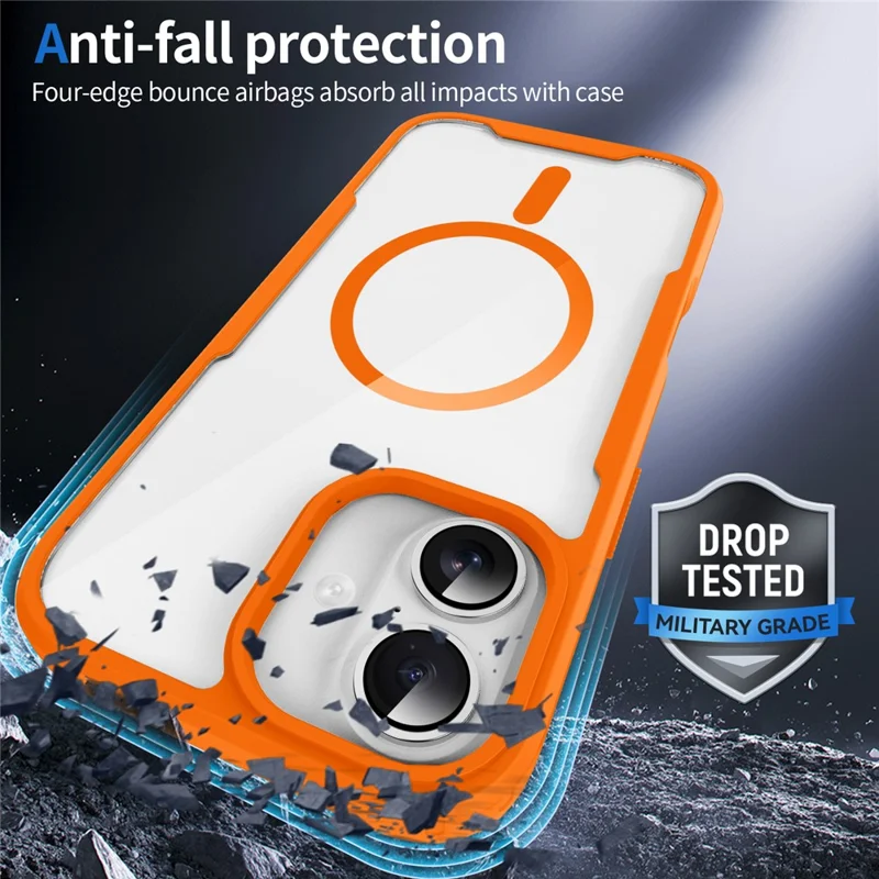 For iPhone 17 Magnetic Case TPU Frame Clear PC Back Anti-drop Phone Cover - Orange
