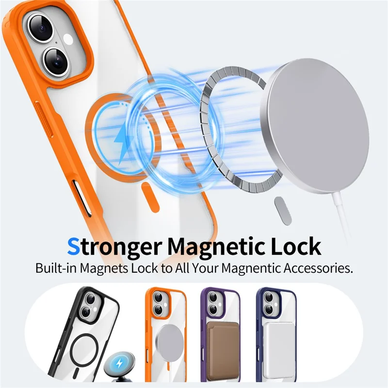 For iPhone 17 Magnetic Case TPU Frame Clear PC Back Anti-drop Phone Cover - Orange
