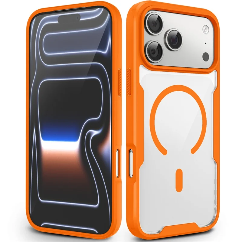 Voor iPhone 17 Pro / 18 Pro Magnetische Hoes TPU Frame Transparant PC Achterkant Anti-val Telefoonhoes - Oranje