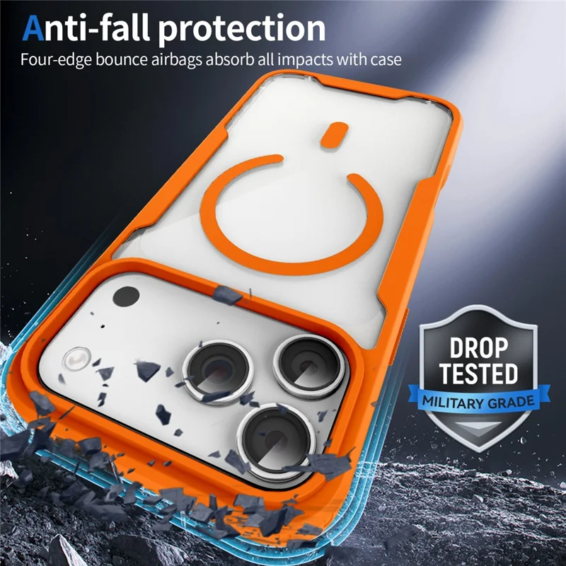 Voor iPhone 17 Pro / 18 Pro Magnetische Hoes TPU Frame Transparant PC Achterkant Anti-val Telefoonhoes - Oranje