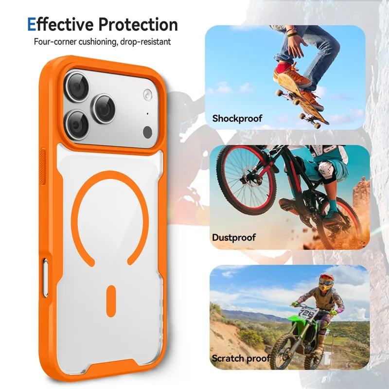 Voor iPhone 17 Pro / 18 Pro Magnetische Hoes TPU Frame Transparant PC Achterkant Anti-val Telefoonhoes - Oranje