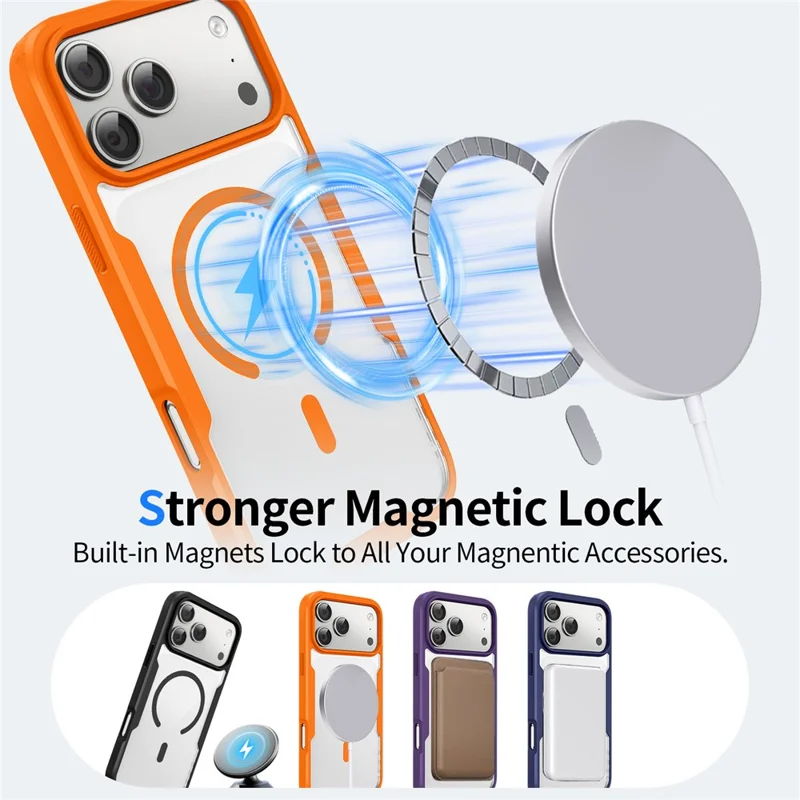 Voor iPhone 17 Pro / 18 Pro Magnetische Hoes TPU Frame Transparant PC Achterkant Anti-val Telefoonhoes - Oranje
