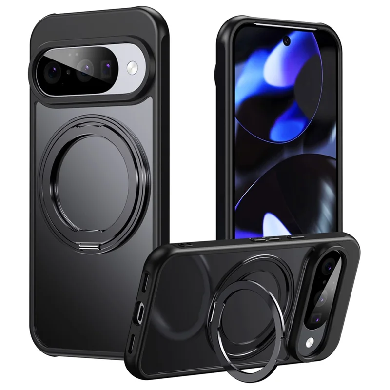 For Google Pixel 11  /  11 Pro Magnetic Case TPU + Acrylic + Metal Kickstand Matte Phone Cover - Black