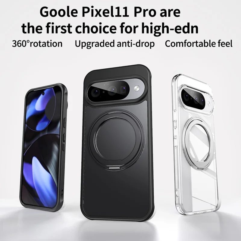 For Google Pixel 11  /  11 Pro Magnetic Case TPU + Acrylic + Metal Kickstand Matte Phone Cover - Black