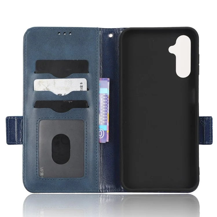 Imprinted Triangle Pattern Phone Cover For Samsung Galaxy A14 5G / A14 4G PU Leather Wallet Stand Shockproof Smartphone Case with Hand Strap - Blue