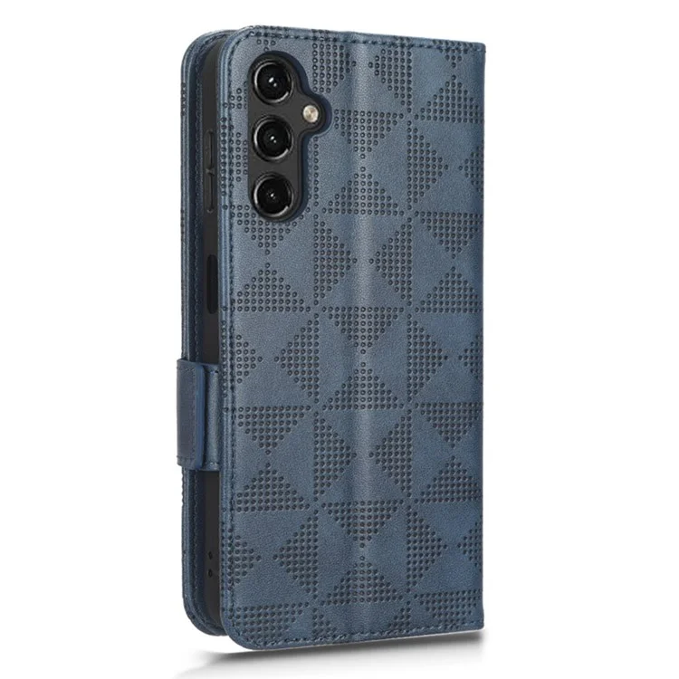 Imprinted Triangle Pattern Phone Cover For Samsung Galaxy A14 5G / A14 4G PU Leather Wallet Stand Shockproof Smartphone Case with Hand Strap - Blue