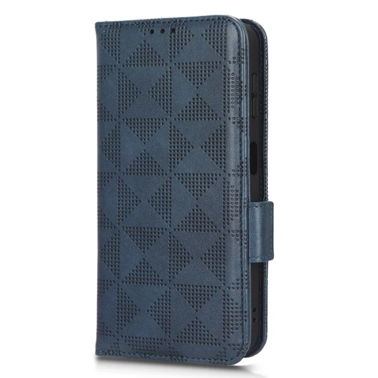 Imprinted Triangle Pattern Phone Cover For Samsung Galaxy A14 5G / A14 4G PU Leather Wallet Stand Shockproof Smartphone Case with Hand Strap - Blue
