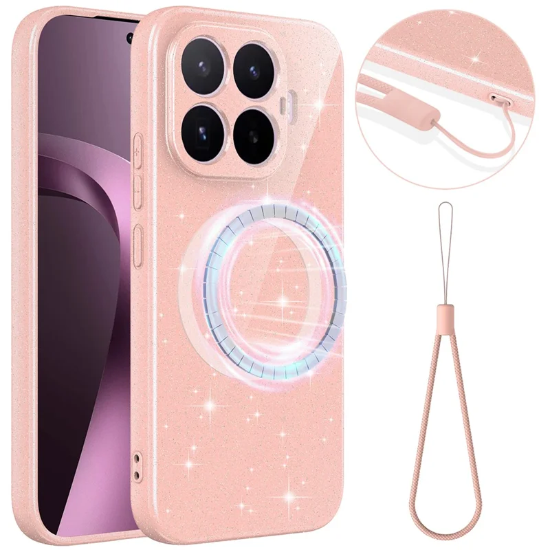 For Xiaomi 17T Magnetic Case Glitter TPU Shockproof Phone Cover with Lanyard - Pink