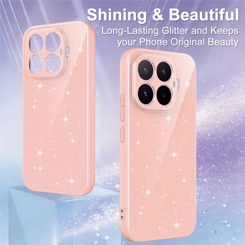 For Xiaomi 17T Magnetic Case Glitter TPU Shockproof Phone Cover with Lanyard - Pink