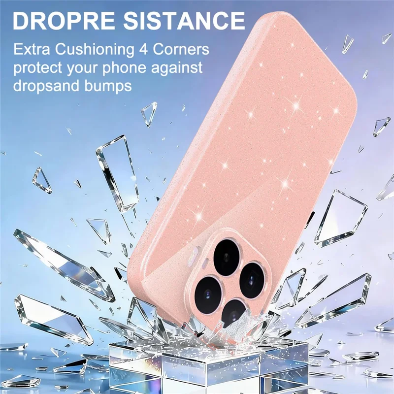 For Xiaomi 17T Magnetic Case Glitter TPU Shockproof Phone Cover with Lanyard - Pink