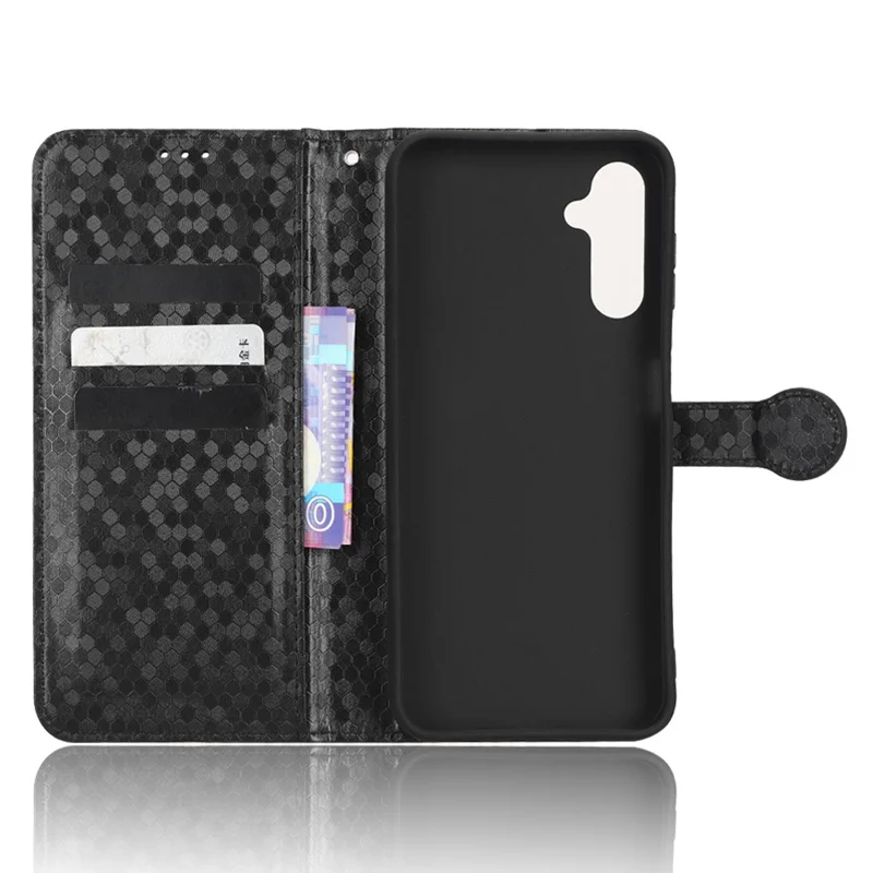 Für Samsung Galaxy A14 5G / A14 4G Vollständiger Schutz Punktmuster-Telefonhülle aus PU-Leder mit Geldbörse und Ständer mit Gurt – Schwarz