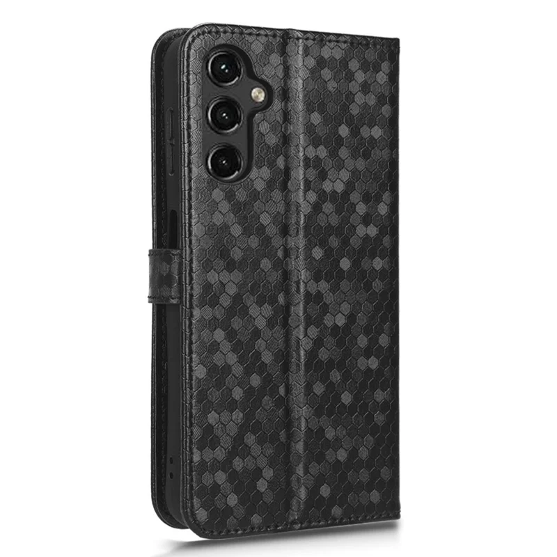 Für Samsung Galaxy A14 5G / A14 4G Vollständiger Schutz Punktmuster-Telefonhülle aus PU-Leder mit Geldbörse und Ständer mit Gurt – Schwarz