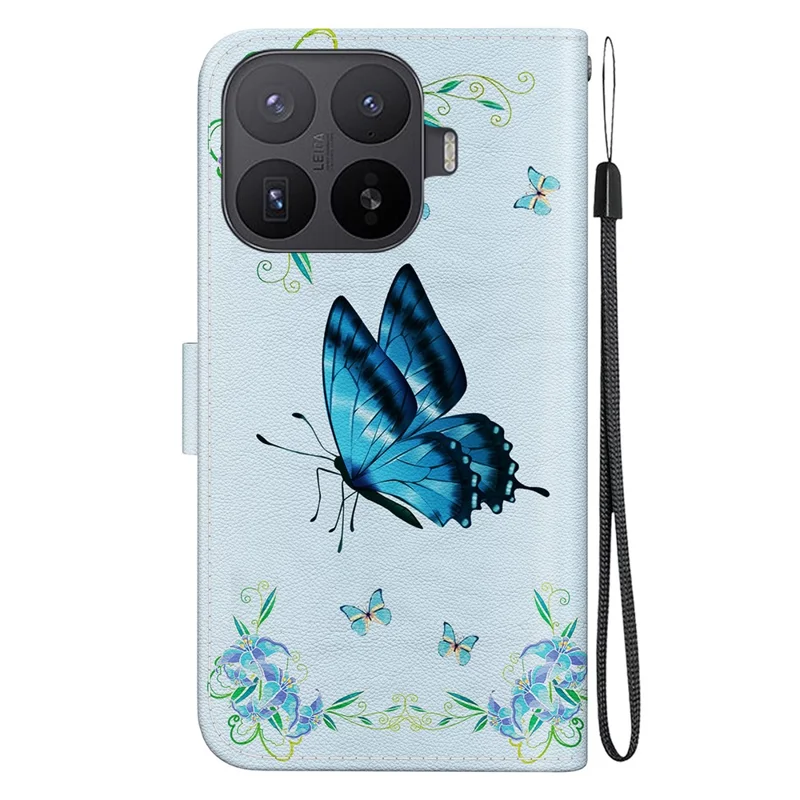 For Xiaomi 17T Wallet Phone Case Anti-Drop Pattern Printing Leather Flip Cover with Strap - Blue Butterfly Flower