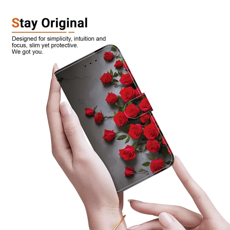 For Xiaomi 17T Leather Case Stand Wallet Pattern Printing Phone Cover with Wrist Strap - Red Rose
