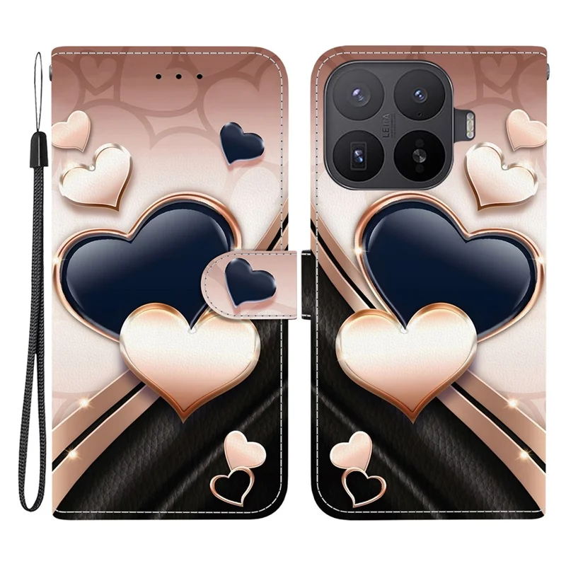 For Xiaomi 17T Pro Leather Case Stand Wallet Pattern Printing Phone Cover with Wrist Strap - Love