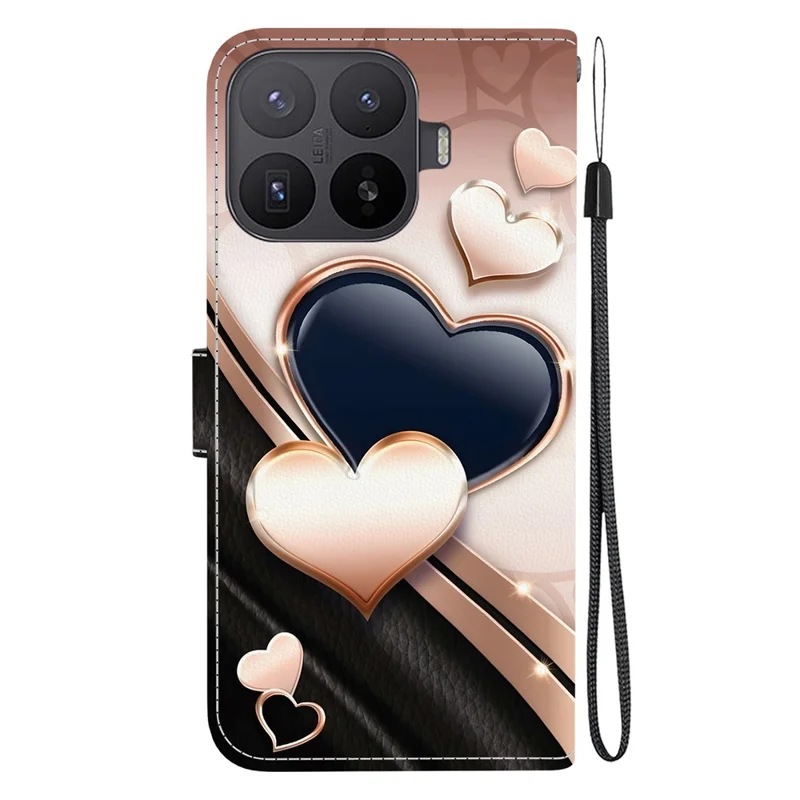 For Xiaomi 17T Pro Leather Case Stand Wallet Pattern Printing Phone Cover with Wrist Strap - Love