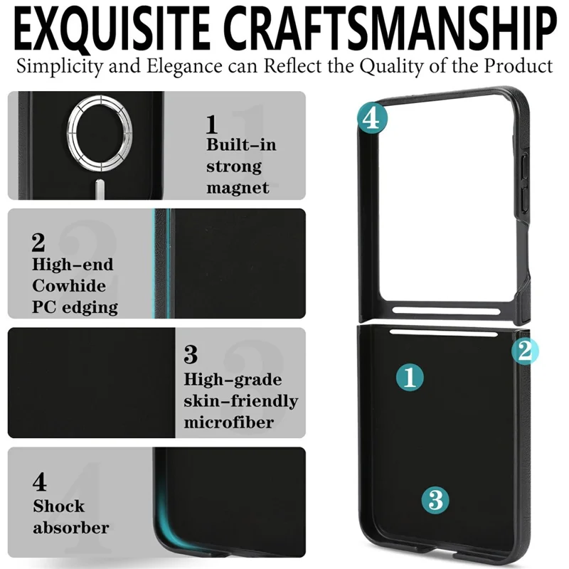 For Samsung Galaxy Z Flip8 Magnetisk Taske Med Præmietype Kødstriberet PU-læder, Bejdspladeret Telefonbeskyttelsesdækkning - Sort