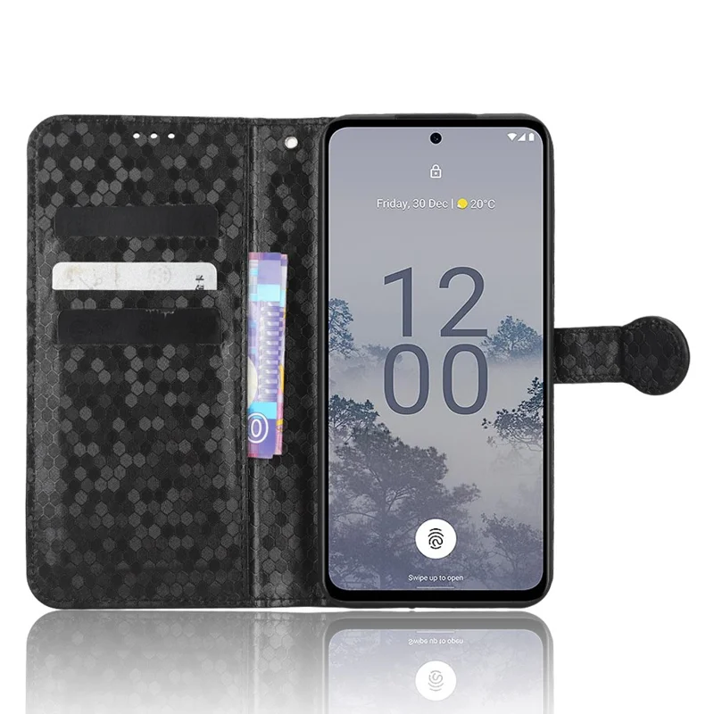 For Nokia X30 5G PU Leather Phone Case Dot Pattern Imprinted Wallet Stand Anti-scratch Cell Phone Cover with Strap - Black