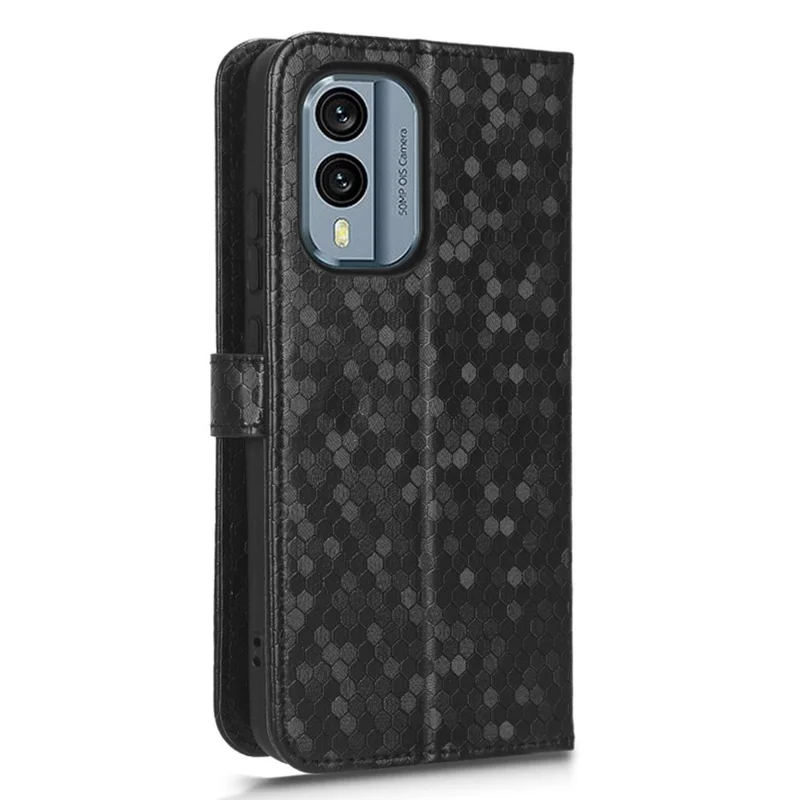 For Nokia X30 5G PU Leather Phone Case Dot Pattern Imprinted Wallet Stand Anti-scratch Cell Phone Cover with Strap - Black