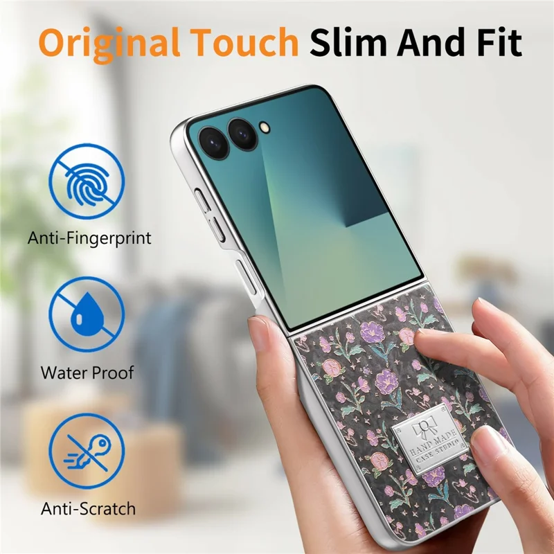 For Samsung Galaxy Z Flip7 5G Case Electroplating Floral Pattern PU Leather + Hard PC Phone Cover - Black