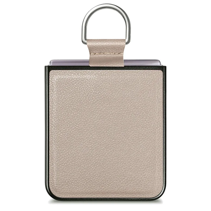 For Samsung Galaxy Z Flip8 Case Litchi Texture Leather + Pc Phone Cover with Ring Holder - Khaki