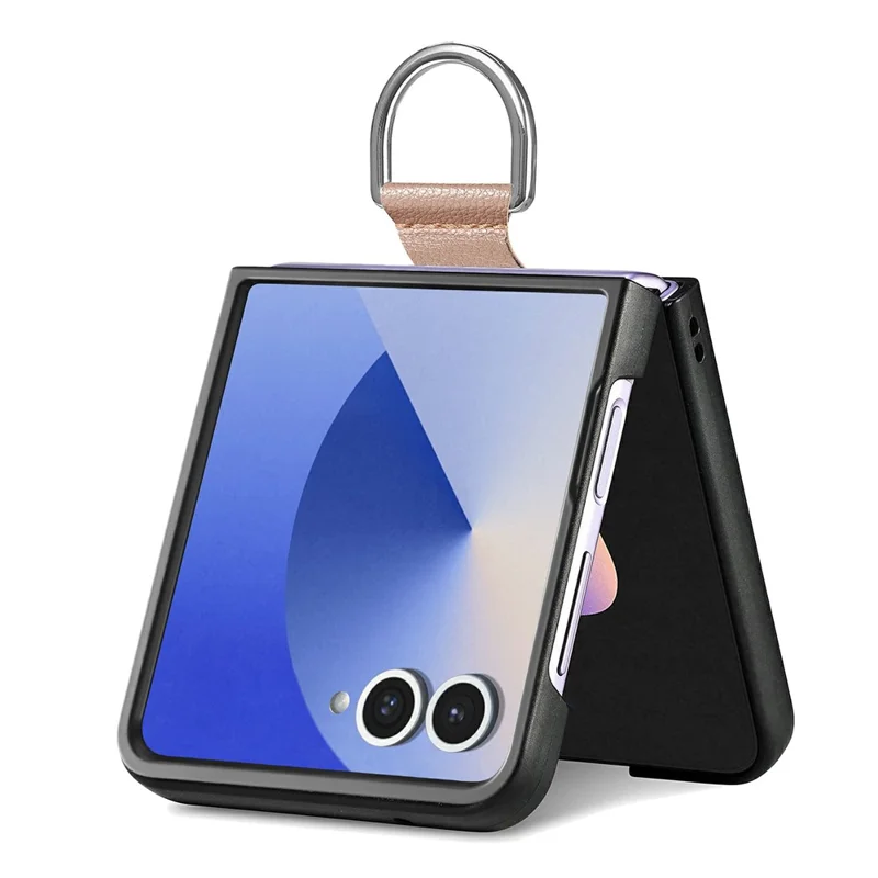 For Samsung Galaxy Z Flip8 Case Litchi Texture Leather + Pc Phone Cover with Ring Holder - Khaki