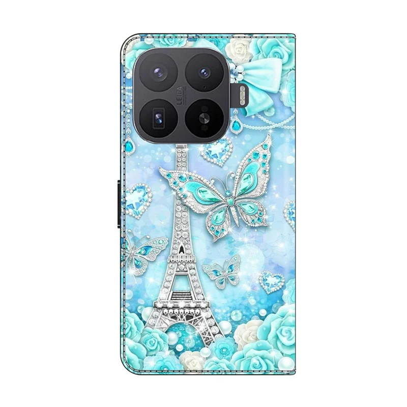 Wallet Case For Xiaomi 17T Pattern Printing Stand Leather Flip Phone Cover - Butterfly Cobalt Tower