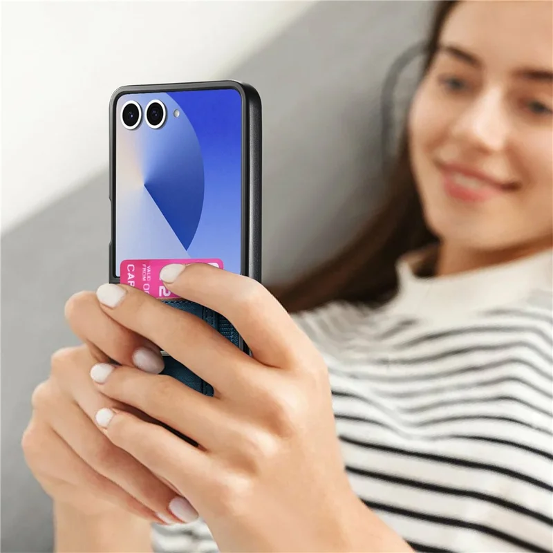For Samsung Galaxy Z Flip8 Case Kickstand Retro Leather Back Cover with Card Holder - Blue