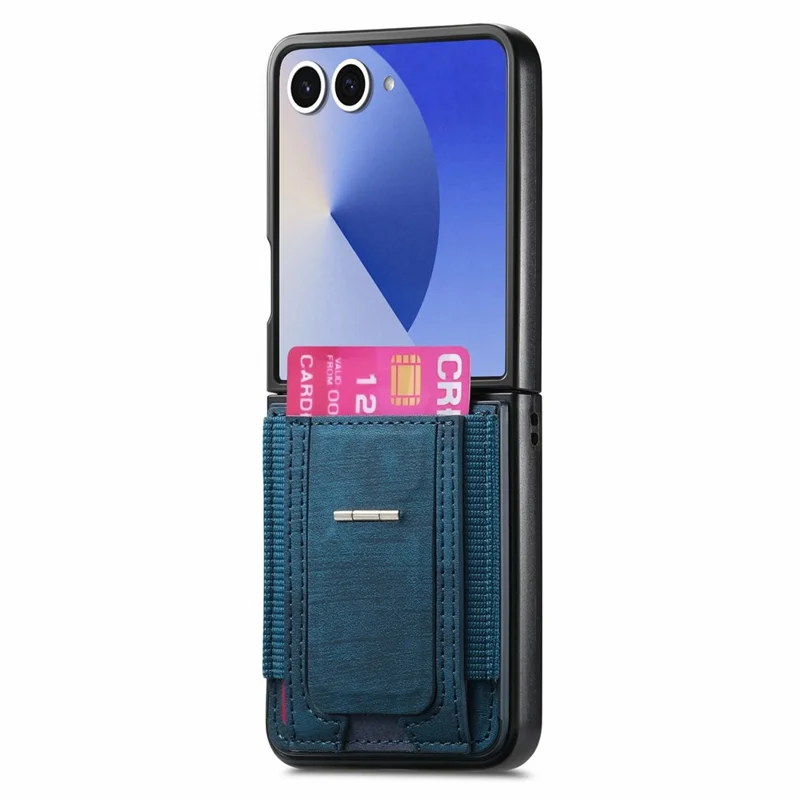 For Samsung Galaxy Z Flip8 Case Kickstand Retro Leather Back Cover with Card Holder - Blue