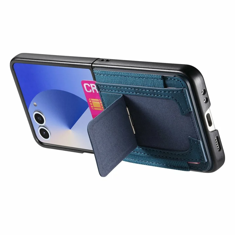For Samsung Galaxy Z Flip8 Case Kickstand Retro Leather Back Cover with Card Holder - Blue