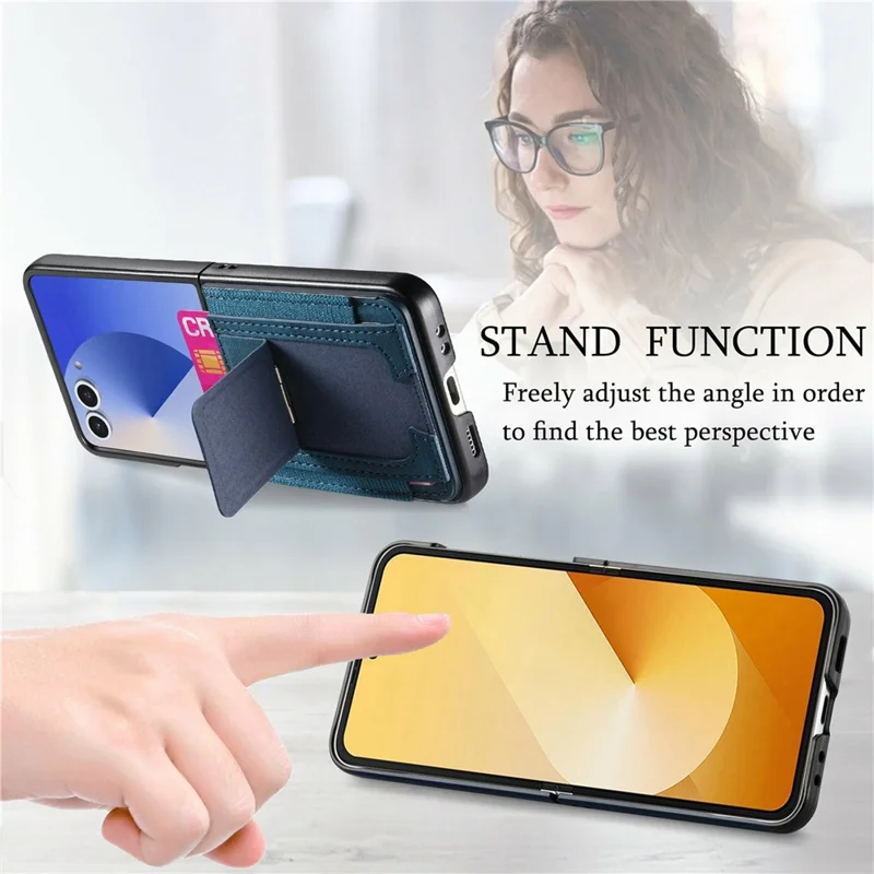 For Samsung Galaxy Z Flip8 Case Kickstand Retro Leather Back Cover with Card Holder - Blue