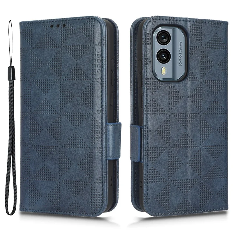 Protective Phone Cover For Nokia X30 5G, Imprinted Triangle Pattern PU Leather Wallet Stand Anti-scratch Case with Hand Strap - Blue