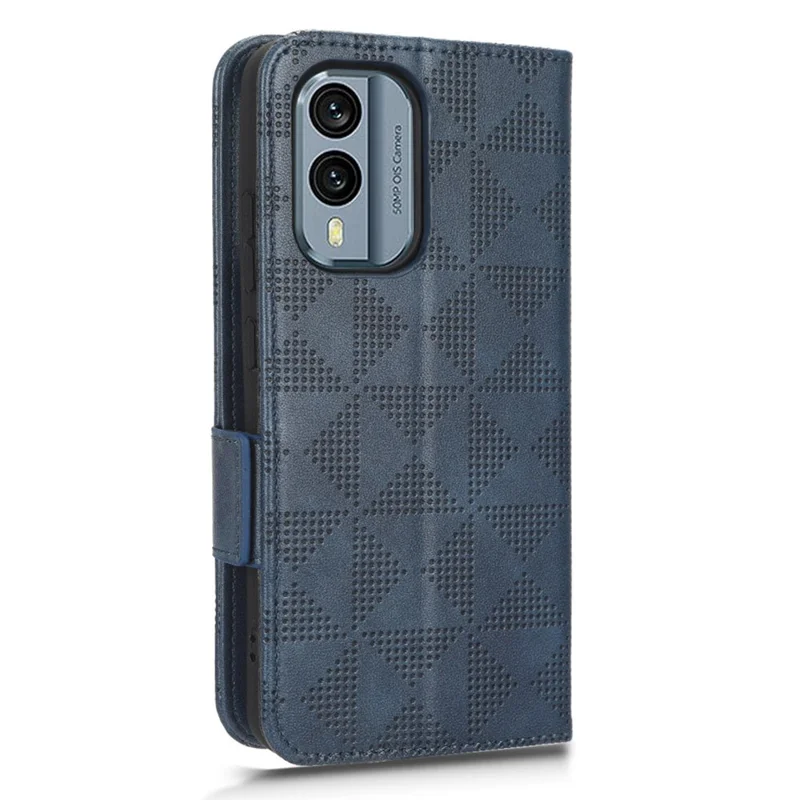 Protective Phone Cover For Nokia X30 5G, Imprinted Triangle Pattern PU Leather Wallet Stand Anti-scratch Case with Hand Strap - Blue