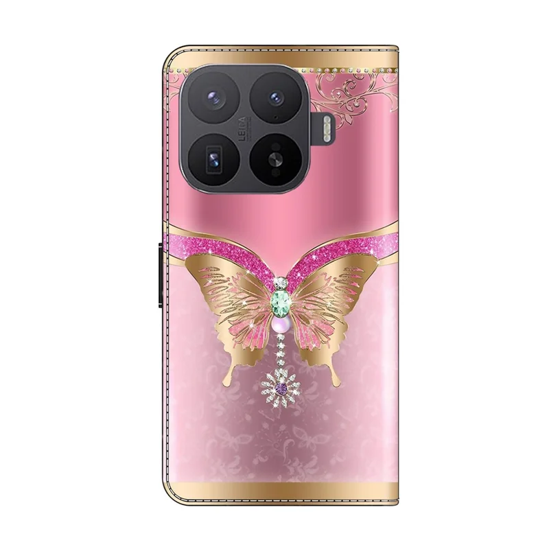 For Xiaomi 17T Pro Wallet Case 3D Pattern PU Leather Phone Cover with Stand - Pink / Gold Butterfly