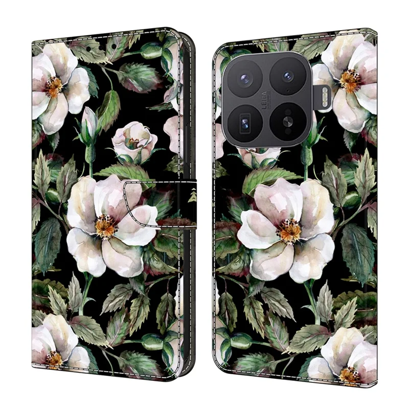 Wallet Case For Xiaomi 17T Pro Foldable Stand Pattern Printing PU Leather Flip Phone Cover - Large Flower