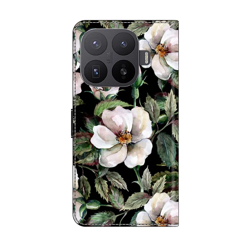 Wallet Case For Xiaomi 17T Pro Foldable Stand Pattern Printing PU Leather Flip Phone Cover - Large Flower
