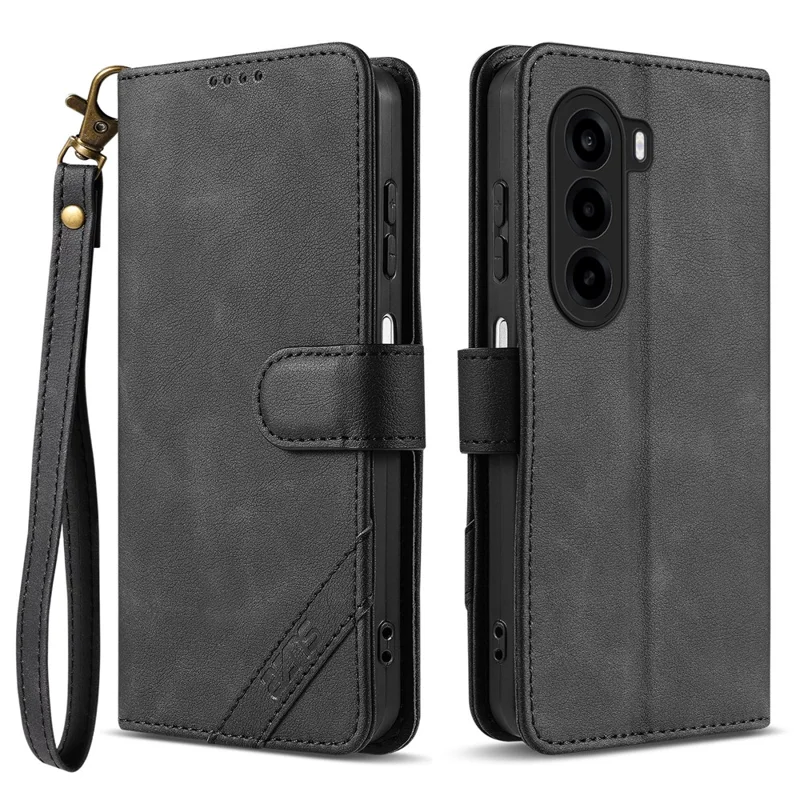 AZNS A2 for OnePlus Turbo 6X 5G Leather Case with Wrist Strap RFID Blocking Wallet Stand Phone Cover - Black