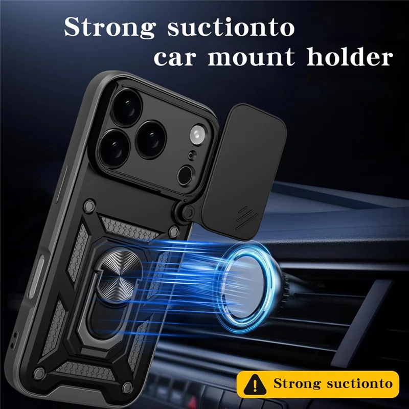 For iPhone 18 Pro Case with Slide Camera Lid PC + TPU Kickstand Phone Cover - Black