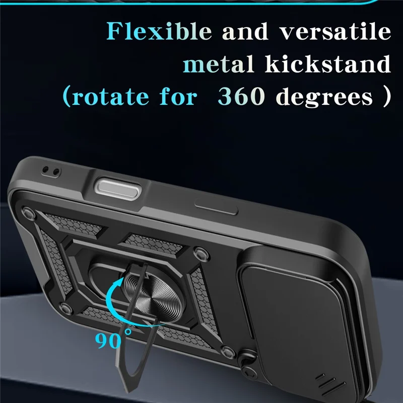 For iPhone 18 Pro Case with Slide Camera Lid PC + TPU Kickstand Phone Cover - Black