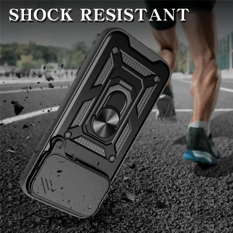 For iPhone 18 Pro Max Case met Schuifbare Cameraafdekking PC + TPU Standaard Hoes - Zwart