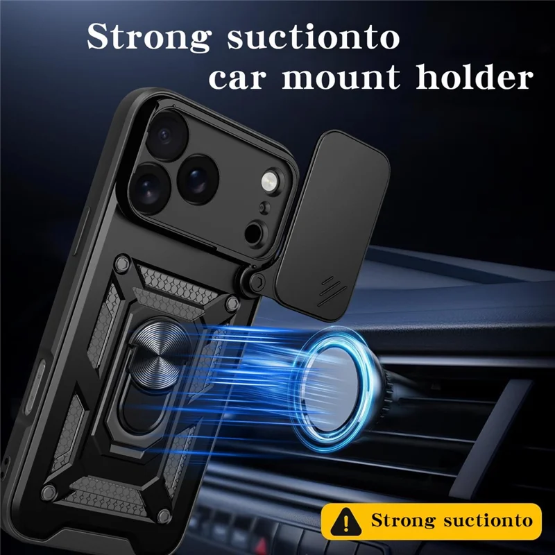 For iPhone 18 Pro Max Case met Schuifbare Cameraafdekking PC + TPU Standaard Hoes - Zwart