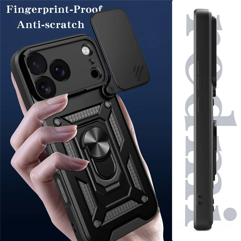 For iPhone 18 Pro Max Case met Schuifbare Cameraafdekking PC + TPU Standaard Hoes - Zwart