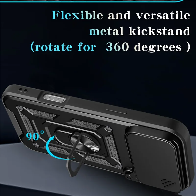 For iPhone 18 Pro Max Case met Schuifbare Cameraafdekking PC + TPU Standaard Hoes - Zwart