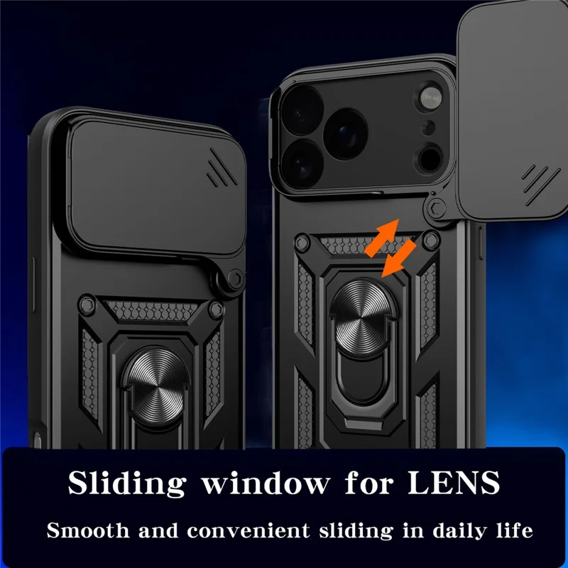 For iPhone 18 Pro Max Case met Schuifbare Cameraafdekking PC + TPU Standaard Hoes - Zwart